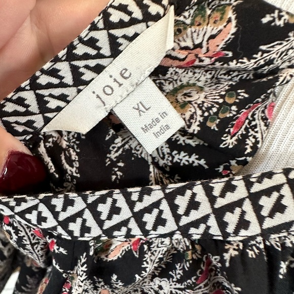 Joie Laurina Pattern Mic Flutter Sleeve Cotton Blend Top in caviar EUC - Picture 7 of 14